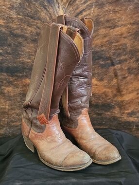 Classic Two-Tone Leather Cowboy Boots - Brown